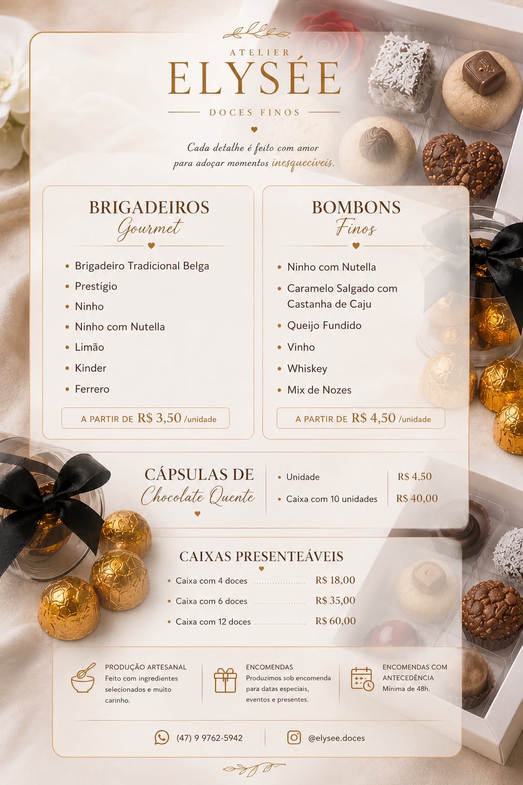 Cardápio Atelier Elysée Doces Finos